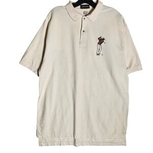 Vintage Inner Harbor Mens XL Cream Golf Graphic Polo Shirt Made‎ in USA Cotton